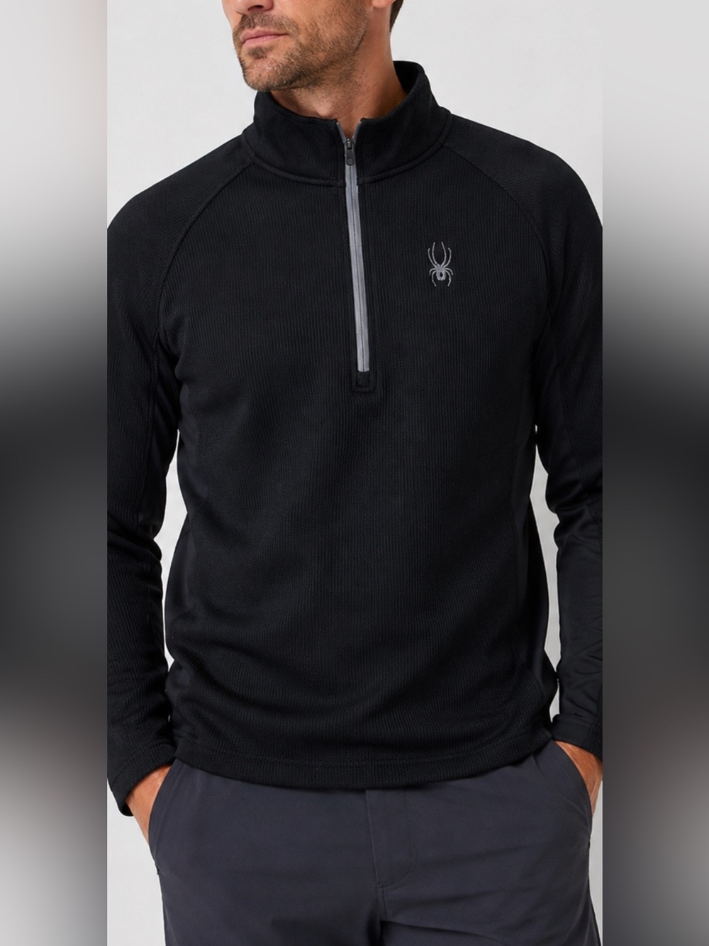 Spyder Men’s L Black Quarter Zip Fleece Pullover Performance Ski Outdoor